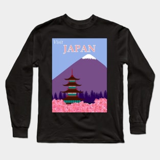 Japan Travel and Tourism Advertising Cherry Blossom Print Long Sleeve T-Shirt